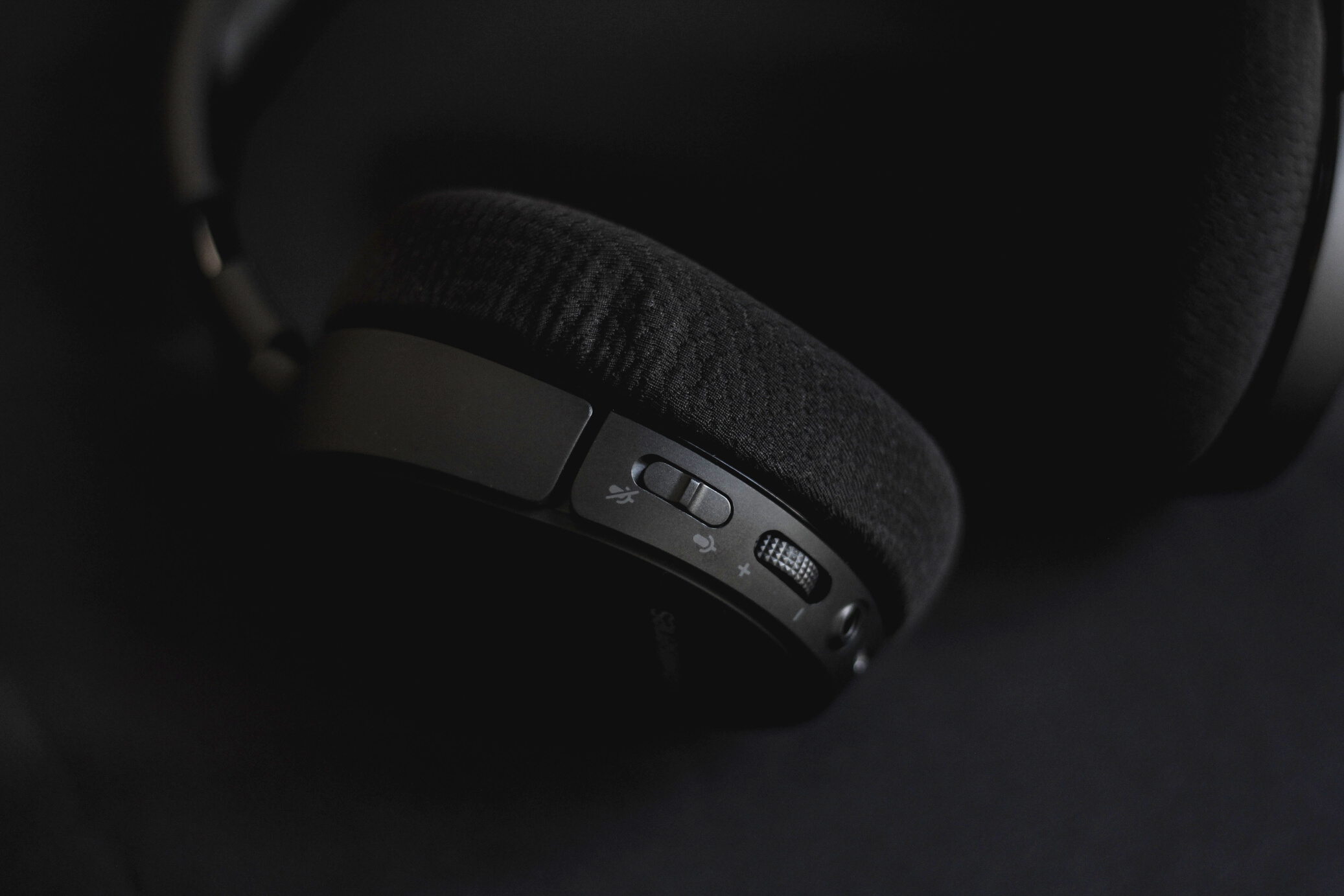 Closeup of Headphones on Black Background